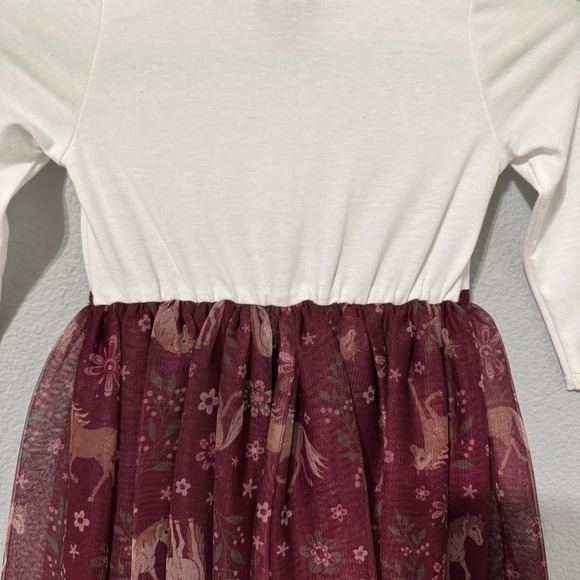 Lilt Kids Girls White Long Sleeve Horse Floral Burgundy Tulle Tutu Dress Size 5 - Picture 8 of 12